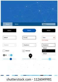 Light BLUE vector style guide with triangles, circles. Colorful ui/ux kit with triangles, circles in header. This template you can use for websites.
