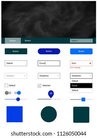 Light BLUE vector style guide with sky stars. Web ui kit with abstract gradient clouds in its header. Beautiful layout for websites, landing pages.