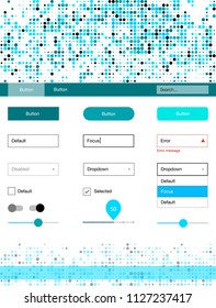 Light BLUE vector style guide with circles. Colorful ui/ux kit with header consisted of spheres. This template you can use for websites.