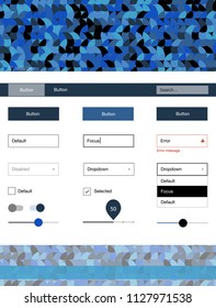 Light BLUE vector style guide with circles. Web ui kit with abstract gradient circles in its header. This template you can use for landing pages.