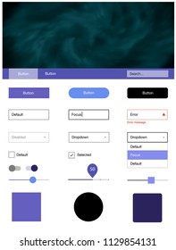 Light BLUE vector style guide with sky stars. Web ui kit with abstract gradient clouds in its header. This sample is for your landing page.
