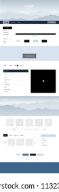 Light BLUE vector style guide with mountains. Simple Material Design Kit with colorful mountains in header. This sample is for your tourist website.