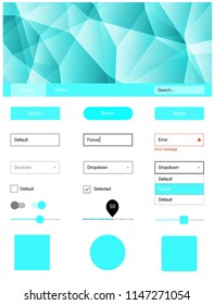Light BLUE vector style guide with triangles. Web ui kit with abstract gradient triangles in its header. Simple colorful design for websites.
