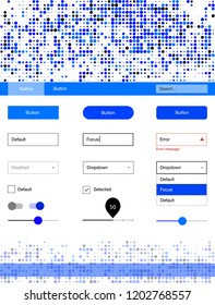 Light BLUE vector style guide with circles. Simple Material Design Kit with colorful dots in header. This template you can use for landing pages.