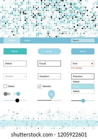 Light BLUE vector style guide with circles. Beautiful ui ux kit with colorful dots in its header. This sample is for your landing page.