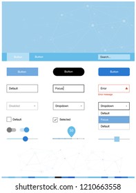 Light BLUE vector style guide with triangles, circles. Colorful ui/ux kit with triangles, circles in header. Simple colorful design for websites.