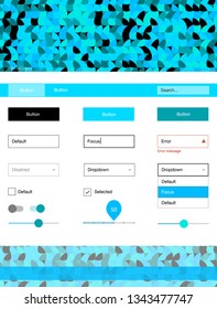 Light BLUE vector style guide with circles. Colorful ui/ux kit with header consisted of spheres. This template you can use for landing pages.