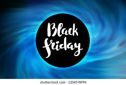 Light BLUE vector template with a black hole, space. Gradient colorful illustration with a black hole, stars. Backdrop for Black Friday promotions.
