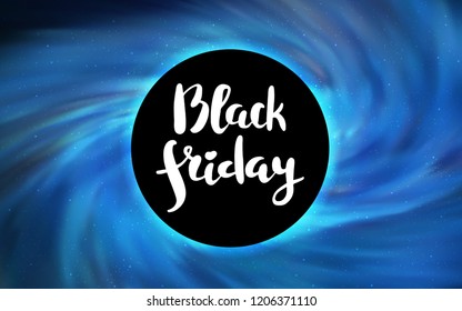 Light BLUE vector template with a black hole, space. Decorative design in space style with a black hole. Backdrop for ads, leaflets of Black Friday.