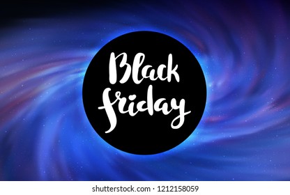 Light BLUE vector template with a black hole, space. Colorful black hole with shining night sky stars. Backdrop for Black Friday promotions.