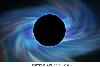 Light BLUE vector template with a black hole, space. Abstract illustration with glitter colorful cosmic stars. Template for Black Friday sales.