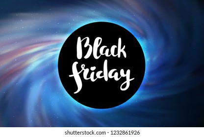 Light BLUE vector template with a black hole, space. Gradient colorful illustration with a black hole, stars. Black Friday design for ads, commercials.