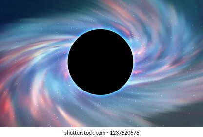 Light BLUE vector template with a black hole, space. Colorful black hole with shining night sky stars. Pattern for posters, banners of sales.