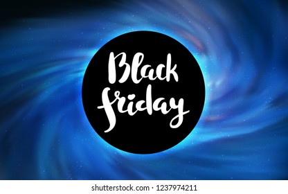 Light BLUE vector template with a black hole, space. Colorful black hole with shining night sky stars. Template for Black Friday sales.