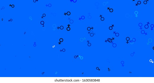 Light BLUE vector template with businesswoman signs. Colorful feminism symbols with a gradient in modern style. Elegant design for wallpapers.