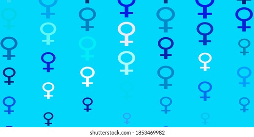 Light BLUE vector template with businesswoman signs. Colorful illustration with gradient feminism shapes. Elegant background for websites.