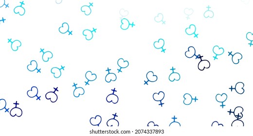 Light BLUE vector template with businesswoman signs. Abstract illustration with a depiction of women's power. Simple design for your web site.