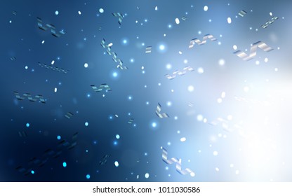 Light BLUE vector template with carnival confetti. Decorative shining illustration with ribbons on abstract template. The pattern can be used for new year ad, booklets.