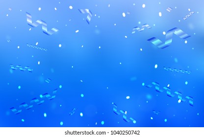 Light BLUE vector template with carnival confetti. Decorative shining illustration with ribbons on abstract template. The pattern can be used for new year ad, booklets.