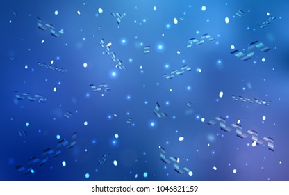 Light BLUE vector template with carnival confetti. Confetti on blurred abstract background with colorful gradient. The pattern can be used for carnival, festival leaflets.