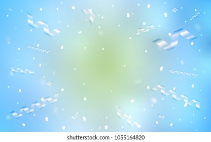 Light BLUE vector template with carnival confetti. Modern geometrical abstract illustration with carnival ribbons. The pattern can be used for birthday gifts, congratulations.