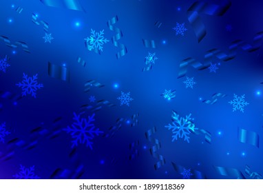 Light BLUE vector template in carnival style. Abstract gradient illustration with colorful Christmas things. Template for lettering, typography.