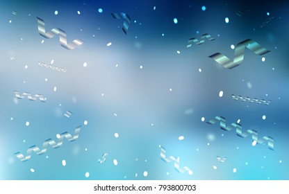 Light BLUE vector template with carnival confetti. Beautiful colored illustration with ribbon in celebration style. The pattern can be used for new year ad, booklets.