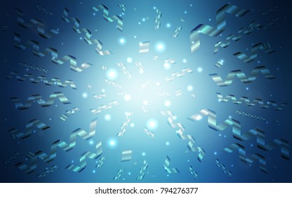 Light BLUE vector template with carnival confetti. Modern geometrical abstract illustration with carnival ribbons. The pattern can be used for birthday gifts, congratulations.