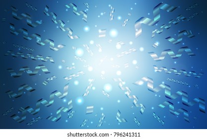 Light BLUE vector template with carnival confetti. Modern geometrical abstract illustration with carnival ribbons. The pattern can be used for birthday gifts, congratulations.