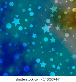 Light BLUE vector template with circles, stars. Illustration with set of colorful abstract spheres, stars. Texture for window blinds, curtains.