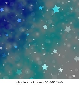 Light BLUE vector template with circles, stars. Illustration with set of colorful abstract spheres, stars. Design for wallpaper, fabric makers.