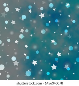 Light BLUE vector template with circles, stars. Abstract illustration with colorful shapes of circles, stars. Pattern for design of fabric, wallpapers.