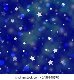 Light BLUE vector template with circles, stars. Abstract illustration with colorful shapes of circles, stars. Design for textile, fabric, wallpapers.