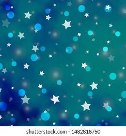 Light BLUE vector template with circles, stars. Colorful illustration with gradient dots, stars. Pattern for design of fabric, wallpapers.