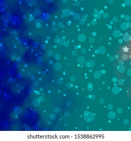Light BLUE vector template with circles, stars. Colorful illustration with gradient dots, stars. Pattern for design of fabric, wallpapers.