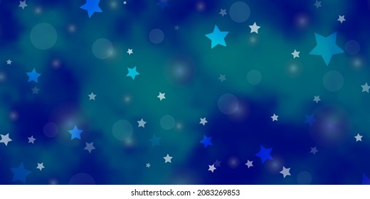Light BLUE vector template with circles, stars. Abstract design in gradient style with bubbles, stars. Texture for window blinds, curtains.