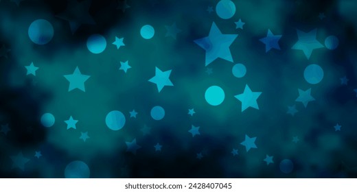 Light BLUE vector template with circles, stars. Illustration with set of colorful abstract spheres, stars. Design for wallpaper, fabric makers.