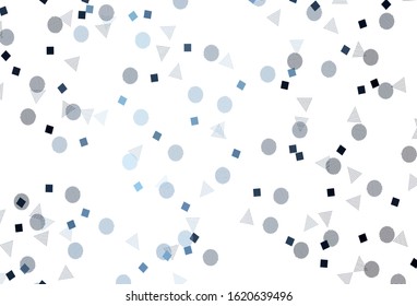 Light BLUE vector template with crystals, circles, squares. Illustration with set of colorful circles, triangles, squares. Template for wallpapers.