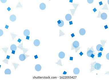 Light BLUE vector template with crystals, circles, squares. Abstract gradient illustration with circles, triangles, cubes. Pattern for commercials.