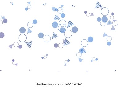 Plantilla vectorial AZUL claro con cristales, círculos. Ilustración abstracta brillante con esferas, líneas triangulares. Mejor diseño para afiche, pancarta.