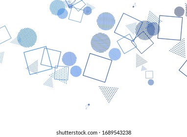 Plantilla vectorial AZUL claro con cristales, círculos, cuadrados. Ilustración de degradado abstracta con círculos, triángulos, cubos. Mejor diseño para afiche, pancarta.