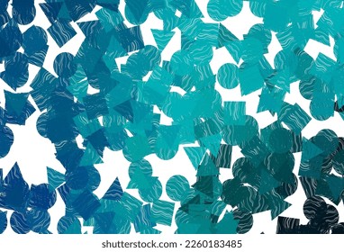 Plantilla vectorial azul claro con cristales, círculos, cuadrados. Ilustración con un conjunto de círculos coloridos, triángulos, cuadrados. Plantilla moderna para su página de inicio.