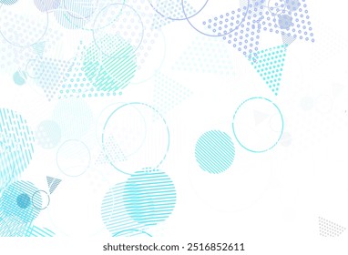 Modelo de vetor AZUL claro com cristais, círculos, quadrados. Ilustração com conjunto de círculos coloridos, triângulos, quadrados. Modelo moderno para página inicial.