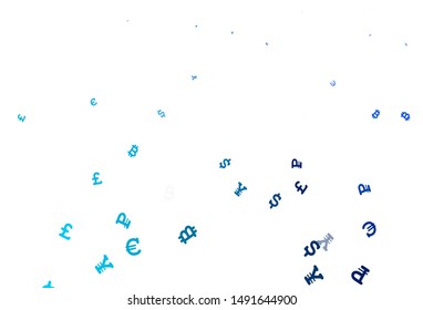 Light BLUE vector template with currency. Blurred design in simple style with symbols of currency. Design for ad, poster, banner of money making.