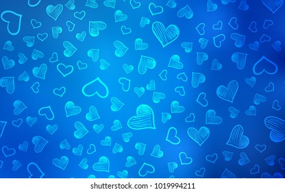 Light BLUE vector template with doodle hearts. Illustration with hearts in love concept for valentine's day. Pattern for marriage gifts, congratulations.