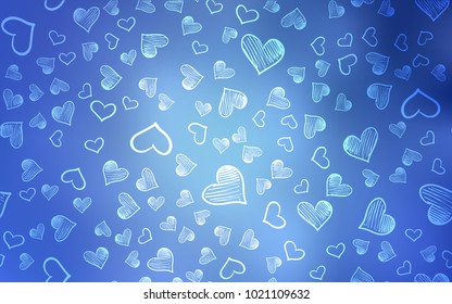 Light BLUE vector template with doodle hearts. Hearts on blurred abstract background with colorful gradient. Beautiful design for your business advert of anniversary.