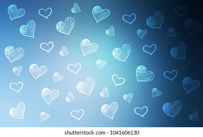 Light BLUE vector template with doodle hearts. Glitter abstract illustration with colorful hearts in romantic style. Design for ad, poster, banner of Valentine Day.