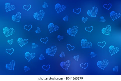 Light BLUE vector template with doodle hearts. Blurred decorative design in doodle style with hearts. Pattern can be used for valentine's ad, booklets.