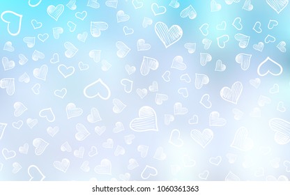 Light BLUE vector template with doodle hearts. Illustration with hearts in love concept for valentine's day. Pattern for marriage gifts, congratulations.
