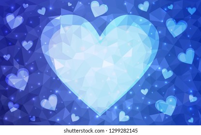 Light BLUE vector  template with doodle hearts. Beautiful colored illustration with hearts in celebration style. Pattern for marriage gifts, congratulations.